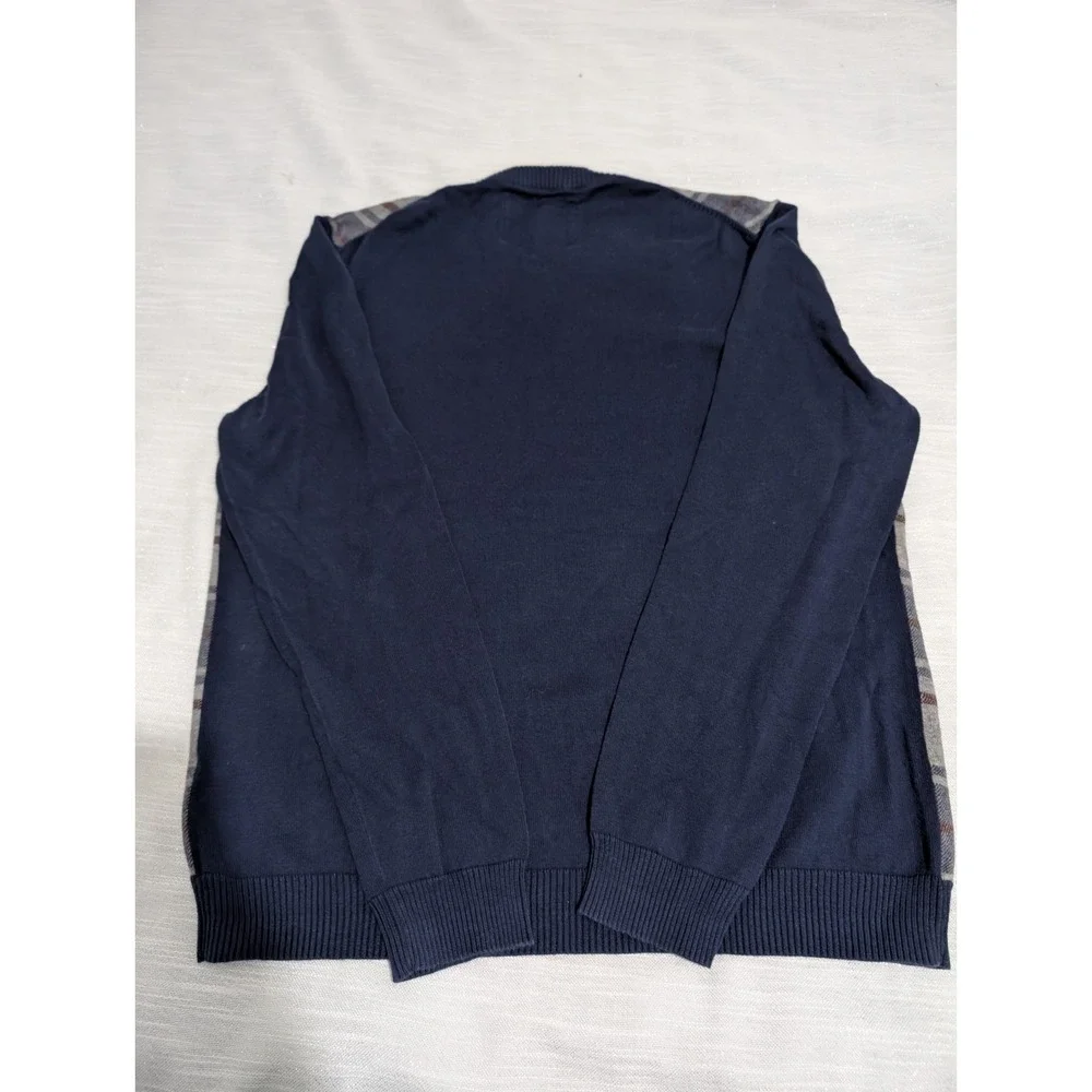 Y2K Esprit Men's V-Neck Plaid Sweater Large Blue Gray Maroon Cotton Long Sleeve‎